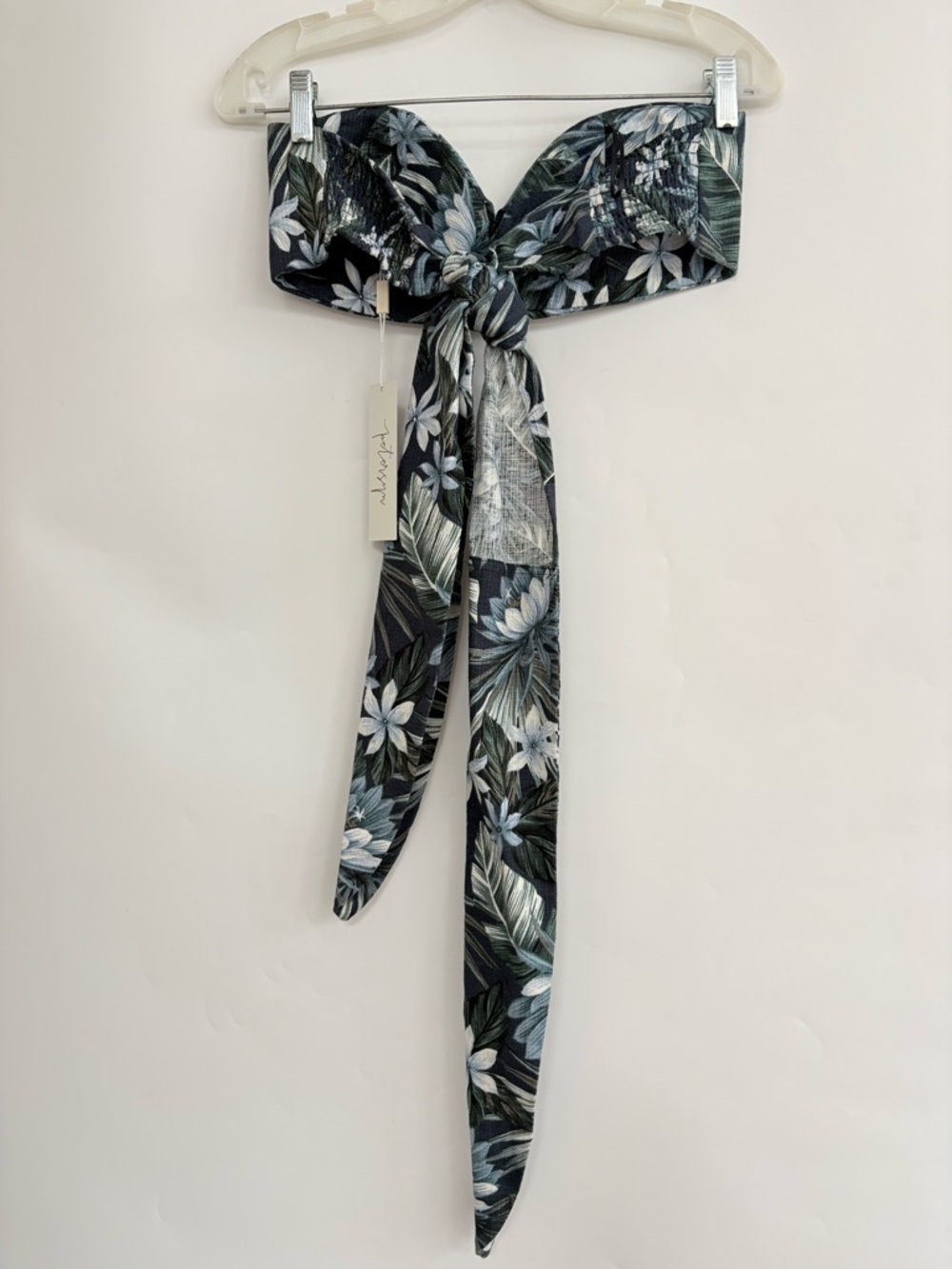 NWT Petersyn X Revolve Linen Tropical Floral Bandeau Tie Up Top - Picture 2 of 4